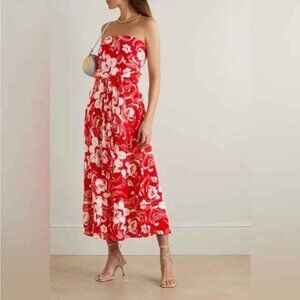Faithfull The Brand Maivi Midi Dress In Camara Floral Red, US8/AU12/L, NWT